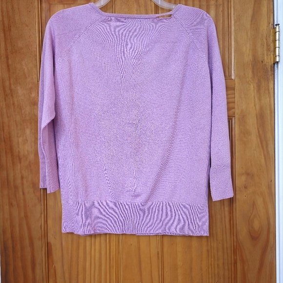 August Silk Knit Women's Lilac Snap Front 3/4 Sleeve Cardigan Sweater - Picture 8 of 13
